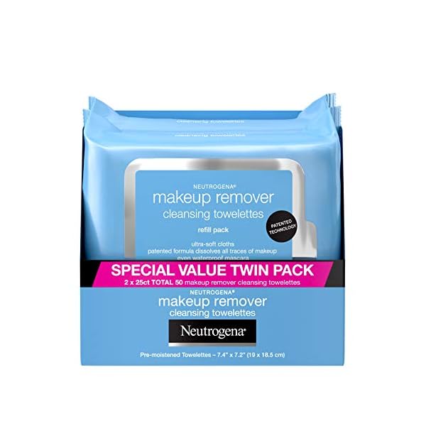 Neutrogena Makeup Remover Cleansing Face Wipes, Daily Cleansing Facial Towelettes to Remove Waterproof Makeup and Mascara, Alcohol-Free, Value Twin Pack, 25 count, 2 Pack
