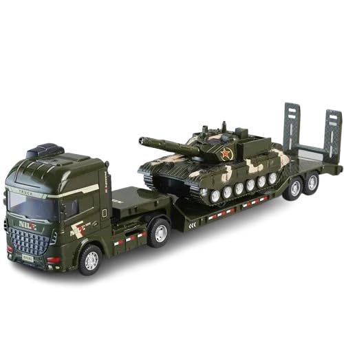 Image of Military Transport Truck with Tank Toy for Kids | Army Carrier Trucks with Movable Tank & Loading Ramp | Friction Powered Pretend Play Toy Vehicle for 3+ Years Boys & Girls