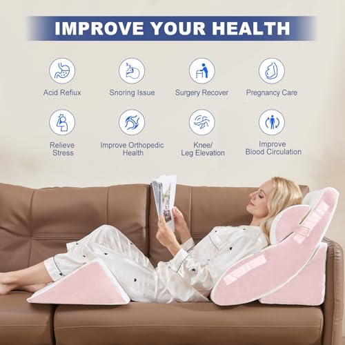 WSOFRLAC 4PC Geriatric Wedge Pillow System - Elderly Bed Wedges for Sitting/Sleeping, Post Surgery Body Positioner with Non-Slip Base (Ideal for Seniors & Pregnancy), White Pink - Image 6