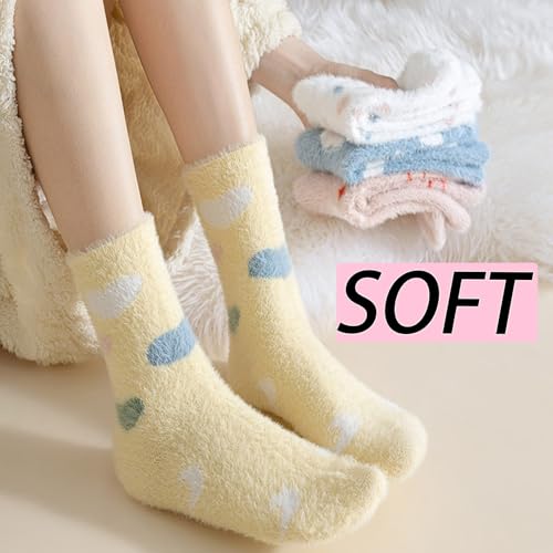 CHUNFO Womens Cozy Crew Socks Warm,Cute Colorful,Fuzzy Mid Calf,No-pilling,Prints Patterned,Size4.5-92