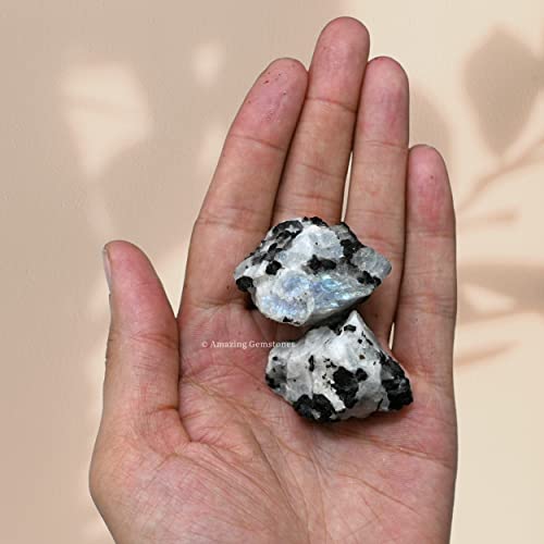 Image of Amazing Gemstone 2 Pieces Rainbow Moonstone Raw Crystals and Healing Stones, Natural Rocks for Tumbling and DIY Raw Stones and Crystals
