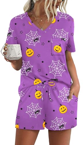 Image of RUBZOOF Women's Short Sleeve Pajama Sets with Pockets Casual V Neck 2 Piece Lounge Sets S-3XL