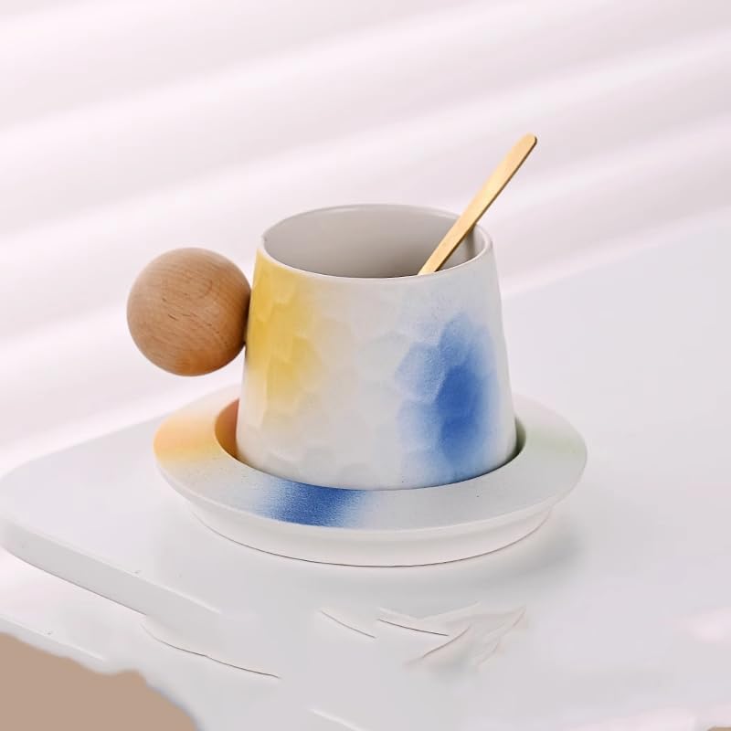 Japanese Coffee Cup Set with Saucer Retro Ceramic Mug-Pink1