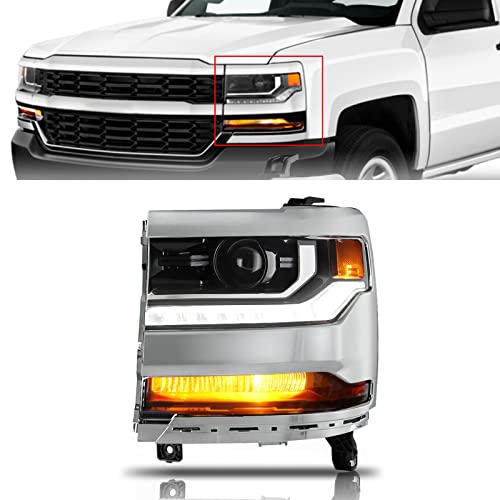 BoardRoad Headlights HID/Xenon Projector Headlamps LED DRL for 2016 2017 2018 Chevy Silverado 1500 Left Driver Side