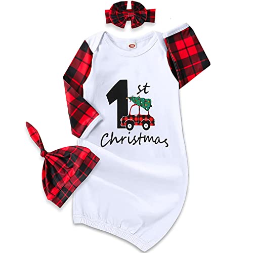 Amawmw Newborn Neutral Baby Girl Boy First Christmas Sleepers Gowns Unisex Baby 1St Xmas Nightgown Infant Buffalo Plaid Outfit #TOP7