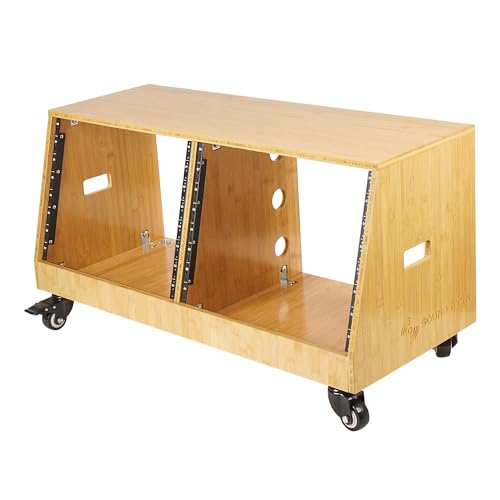 Image of Sound Town DIY 2 x 8U Slanted Studio Rack with Solid Carbonized Bamboo, Casters, for Recording Room, Home Studio (STBR-D8T)