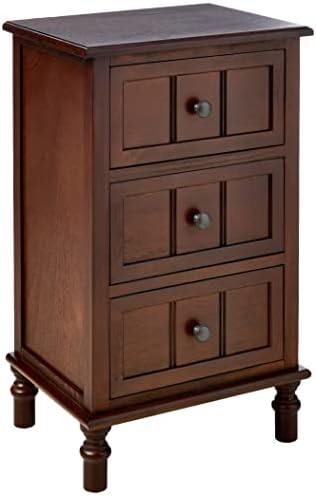 Decor Therapy Simplify Three Drawer Wood Accent Cabinet Side Table, 11.8 in x 15.75 in x 26 in, Walnut