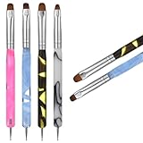 4 Pcs French Tip Brush Nail Art Brush Tools for Builder Gel Dotting Tools Kit Design Nail Polish Supplies Professional Manicure Cuticle Clean Up Small Detail Painting 3D Acrylic Brushes