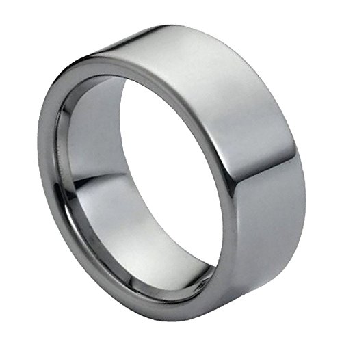 Double Accent 9Mm Comfort Fit Tungsten Carbide Wedding Band Polished Shiny Flat Pipe Cut Style Tungsten Ring (5 To 15), 8.5 #TOP3