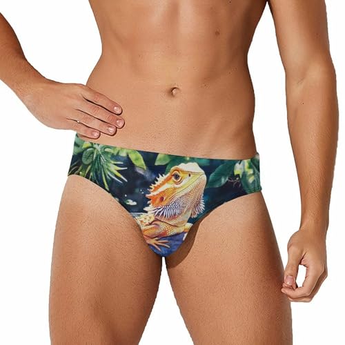 Bearded Dragon on Rock Mens Swim Briefs Bikini Sexy Low Rise Trunks Swimsuit Bathing Suit Beach