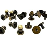 2[ギ5] 20個(組)入 ギボシ ネジ式 頭直径5mm 真鍮 ギボシ リベット 組ネジ スクリュー 留め具 レザークラフト 金具 革 手芸 パーツ ／ ギボシ 頭径5mm,光沢アンティークゴールド