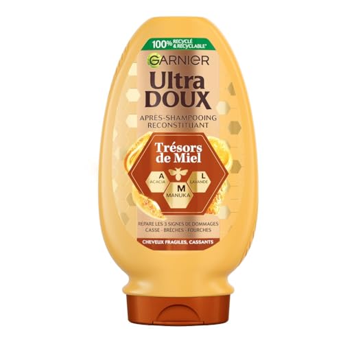 Garnier Ultra Doux - Après-Shampoing Reconstituant - Enrichi en Acacia, Lavande & Manuka - Pour Cheveux Fragiles & Cassants - Trésors de Miel - 250 ml