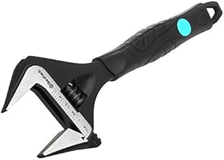DURATECH 8-Inch Adjustable Wrench, Wide Jaw Large Opening Black Oxide Finish Plumbing Basin Wrench Hand Repair Tool, CR-V Steel, SAE and Metric Scale Marked, Ergonomic Grip