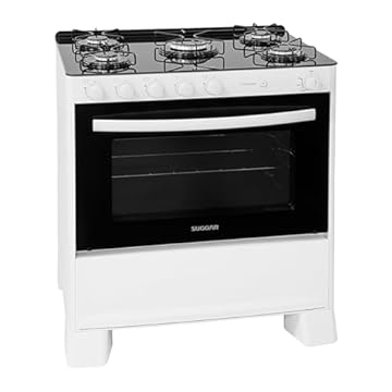 SUGGAR FOGÃO COOK GLASS BRANCO MESA DE VIDRO 5 BOCAS MEGA CHAMA TREMPE 6 APOIOS ACENDIMENTO AUTOMÁTICO FGVCG510BR