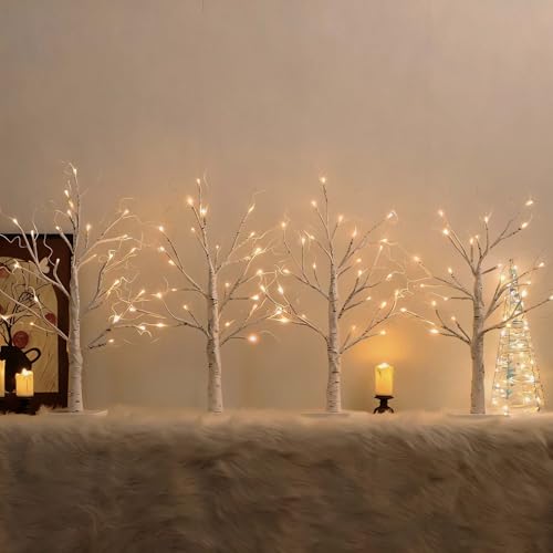 Birch Tree with LED Lights Set of 4, Lighted Birch