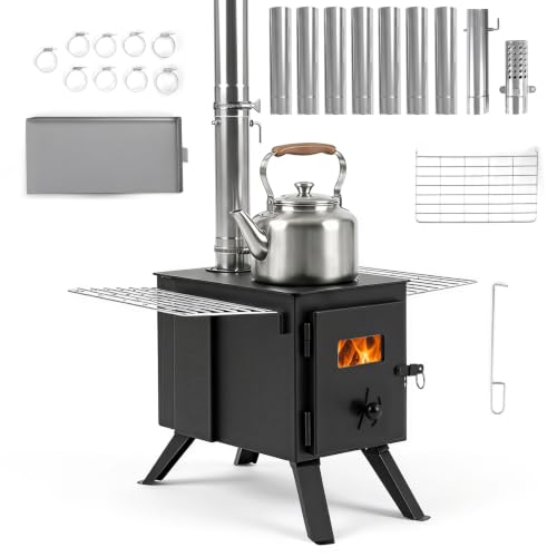 GIANTEX Hot Tent Stove, 8.4 ft Wood Burning Stove with Ash Tray