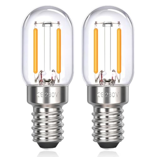 Akynite E14 Warmweiß 2W 2700K Kerze, Kühlschranklampe, T22, Nicht Dimmbar, Ersatz Glühlampe 15W, 200LM, 230V, Klein Kerzenlampe E14 2W Retro LED für Nachtlicht, Salzlampe, Nähmaschine, 2er-Set