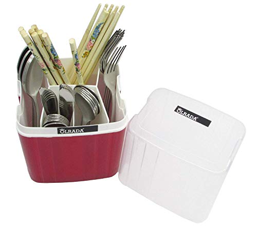 Image of Olrada Castle Cutlery Spoon Stand Holder Strainer Drainer Spoon Fork Organizer Castle Cutlery Stand(Red)