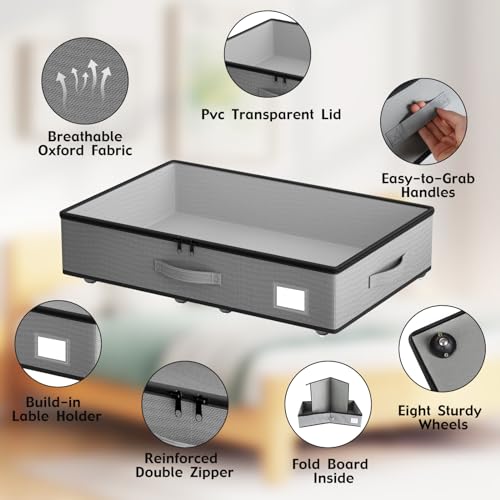 EE-RoomWorld Under Bed Storage with Wheels, No Assemble Required 5.5 inches height grey under bed storage bins,Low Profile Rolling Underbed Shoe Storage containers，dorm underbed storage drawers by EE-RoomWorld - Used condition - Image 4