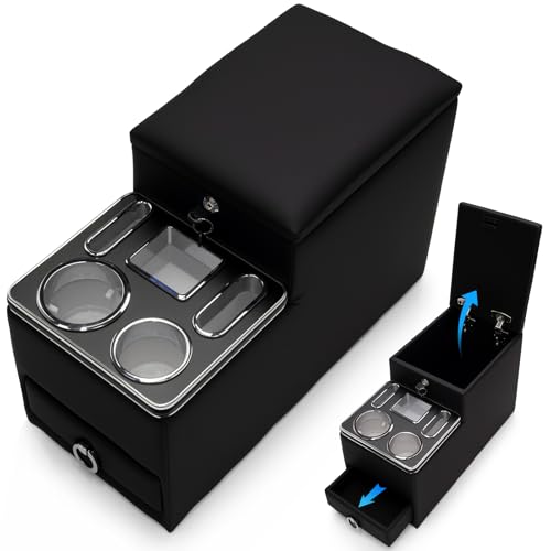 QKVCX Center Console Between Seat Organizer for Minivans, SUV,Trucks, with Locking & Cup Holders,Phone Storage for Minivan &SUVs, Middle Van Floor Console Organizer Storage Box
