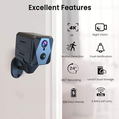 Image of vebiliki 4K Spy Camera with SD Card, Hidden Camera Mini Wireless Security Cam with AI Motion Detection, Auto Night Vision, Cloud /Local Storage, 100-Day Standby Nanny Cam for Home Monitoring