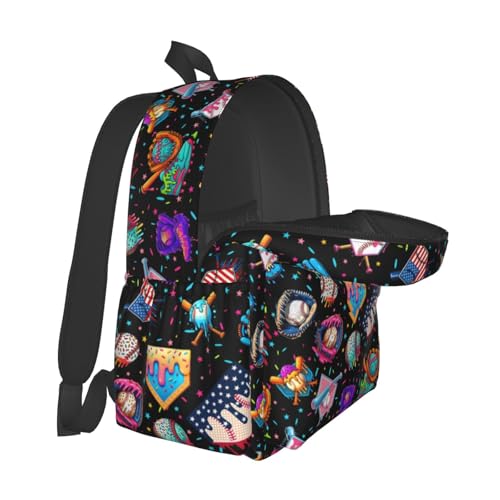Baseball Drip Ice Cream Backpack 17 Inch, Large Capacity, Lightweight and Waterproof for Baseball Drip Ice Cream Loves4