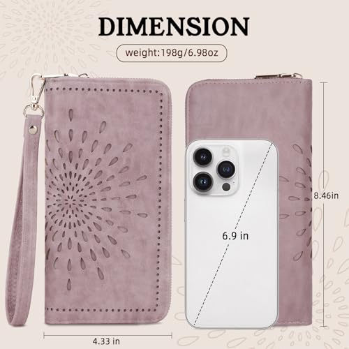 Image of APHISON Wallet Women Large Capacity Clutch Purse For Ladies Card Holder RFID Wristlet Phone Zipper Coin Travel Pocket, 05-purple
