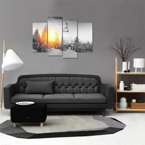 Yeilnm Winter Canvas Wall Art Sunset Ski Lift Pictures Poster Cable Car Hd Paintings Wall Art Snow Mountain Landscape Print Pictures Artwork For Living Room Bedroom Decoration #TOP1