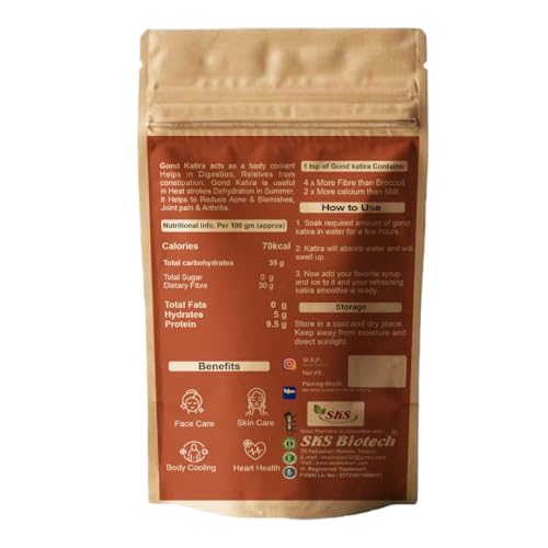 Image of SKS Biotech Gond Katira Pure (Edible Gum) - 100 grams | Tragacanth Gum | High Cooling Properties Herbal Food | Super Food |