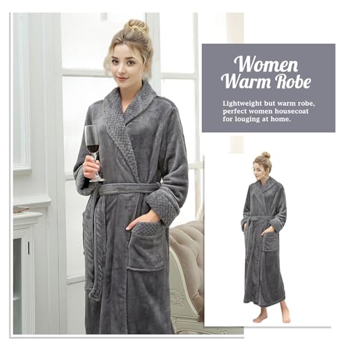 Image of Hellomamma Long Bath Robe for Womens Plush Soft Fleece Bathrobes Nightgown Ladies Pajamas Sleepwear Housecoat