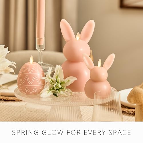 Image of Luminara Easter Bunny Candle- Dusky Rose 4.5 inch x 4.5 inch x 8.5 inch- Flameless Real-Flame Holiday-Inspired Decor- AA Batteries- Flickering LED Flame
