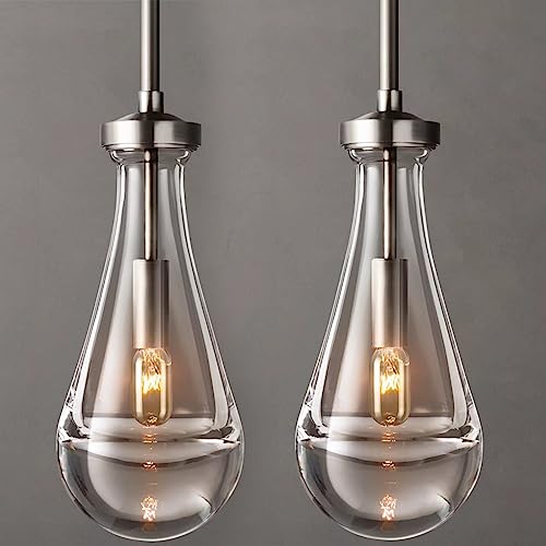 Ringrain Raindrop Pendant Lights Set Of 2,Kitchen Island Hanging Light Fixtures, Modern Art Raindrop Clear Solid Glass Chandelier For Dining Room For Bedroom, Corridor, Living Room #TOP10