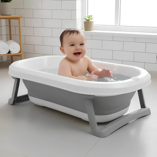 Image of StarAndDaisy Baby Bath Tub for 0 to 5 Years /Bath Tub for Kids 0-3 Years, Tub for Girls & Boys with Foldable Legs, Easy to Store -Grey