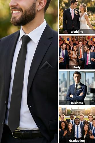 Image of HISDERN Mens Ties Solid Color Ties for Men Formal Necktie with Pocket Square Set Satin Silk Neck Tie Handkerchiefs Set