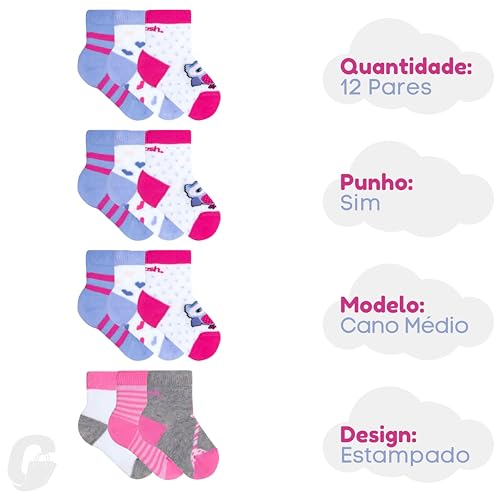 Kit 12 Pares Meinhas Mash Coloridas Confortável Hipoalergênica Noites Quentes, KIT A, RN (Veste de 0
