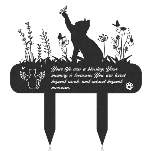 Rngmsi Pet Grave Markers - Metal Cat Memorial Plaque, Waterproof Cemetery Stakes, Pet Headstone (13.4 x 12 in)