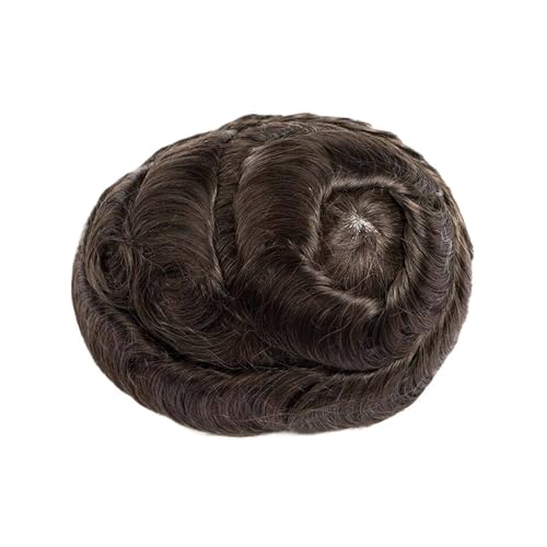 Cabello masculino Sistema de cabello humano indio for hombre, prótesis capilar indetectable 0,12 mm, peluquín piel sintética Pelucas de uso diario(4 - Medium Brown,8x10)