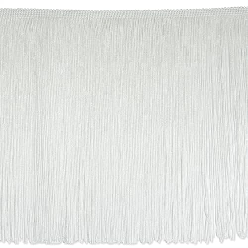 Trims By The Yard 10" Chainette Fringe Trim, Polyester-Made Decorative Fringe Trim, Versatile Fringes for Costumes, Uniforms, Home Decor, and Party Decorations, 5 yards, White