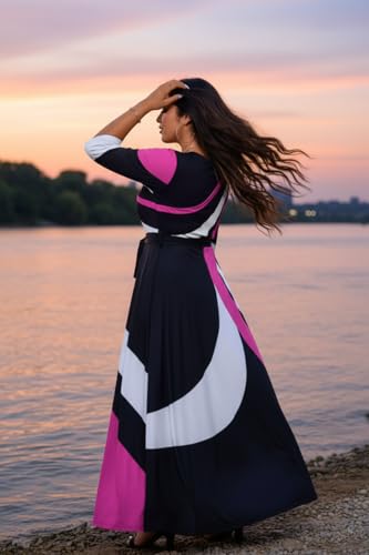 Image of Runwind Plus Size Maxi Dresses - 3 /4 Sleeve V Neck Long Dresses for Women (XL-6XL)
