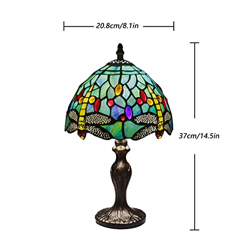 Image of 8'' Stained Glass Table Lamp, Vintage Desk Bedside Night Light