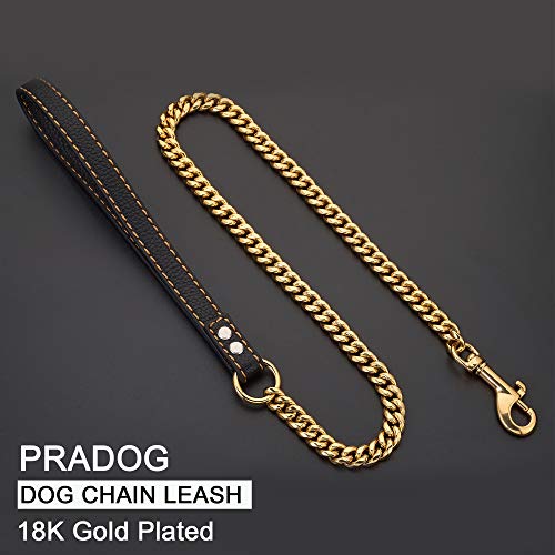 PRADOG Chain Dog Leash Metal Chew Proof 12MM Heavy Duty Pet Leash Chain with Leather Padded Handle for Large Medium… - Image 6