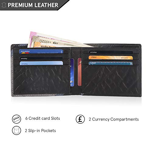 Image of Police Men's Genuine Leather Slim RFID Blocked Wallet with 6 Card Slots, 2 Currency Compartments, 2 Slip-in Pockets | Gifts for Gents - Black /Navy /Stone