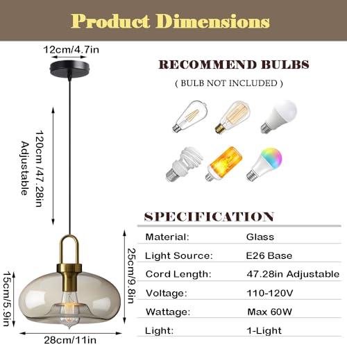 Lámpara de techo industrial con acabado de cristal elegante y casquillo E26 7