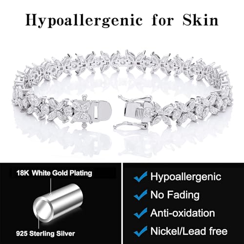 Moissanite Bracelet for Women, Butterfly Design, 925 Sterling Silver 18K White Gold Plated, Dainty Sparkling Jewelry Gift for Wife, Girlfriend, Mother, Anniversary or Birthday2