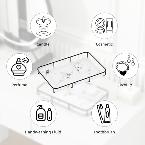 Vanity Tray Makeup Organizer Cosmetics Storage Bathroom Skincare Organizer Countertop Display Rack in Dresser Stainless Steel Shelf Marble Print Ceramic Trays
