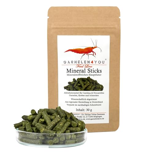 GARNELEN4YOU® Mineral Sticks - mineralienreiches Hauptfutter für Garnelen, Krebse und Schnecken - Premium Garnelenfutter mit erhöhtem Mineralstoffanteil - Made in Germany (30 g)