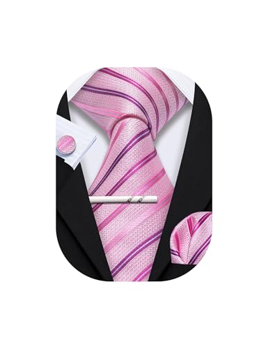Image of YOHOWA Men Plaid /Striped Ties Set Silk Business Wedding Formal Fashion Necktie and Pocket Square Cufflinks Set