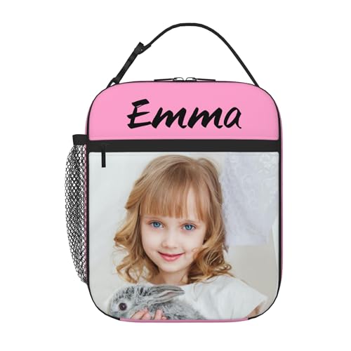 ANSTING Custom Photo Lunch Bag for Women Men Adults, Personalized Name Picture Customized Image Text Insulated Reusable Leakproof Tote Lunch Container Box for Work (Pink)
