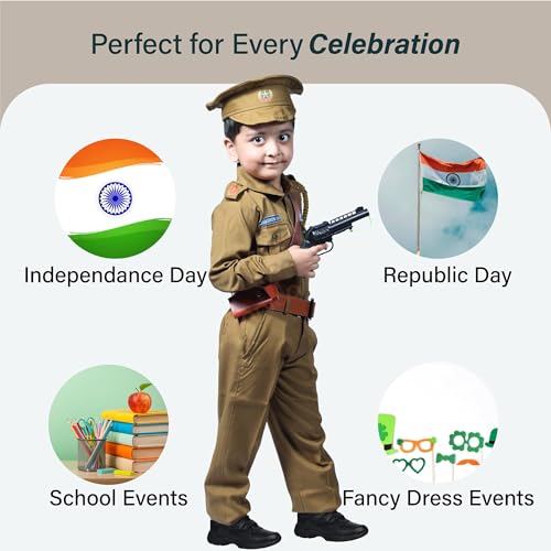 Image of Sarvda Kids Fancy Dress Costume Set | Police, Army Soldier, Pilot, Doctor, Subhash Chandra Bose & Community-Helper Outfit for Boys & Girls