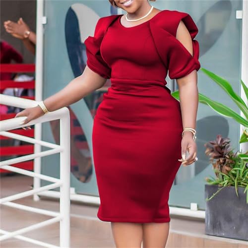 Useagrey Women's High Waist Hip Wrap Short Dress Elegant Round Neck Pencil Dress Woman Clothes for Office Ladies2